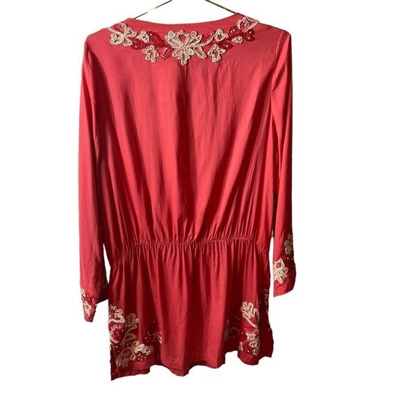 Soft Surrounding Floral Crush Beaded Embroidered Boho Tunic Embellished Top NWT - Picture 7 of 14